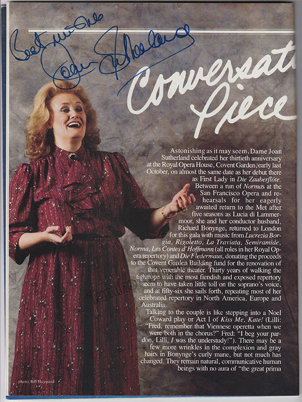 Sutherland, Joan - Signed Magazine 1982 - Image 2