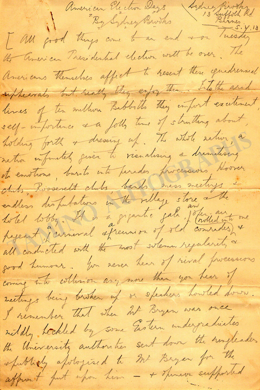 Brooks, Sydney - Autograph Essays - Image 5