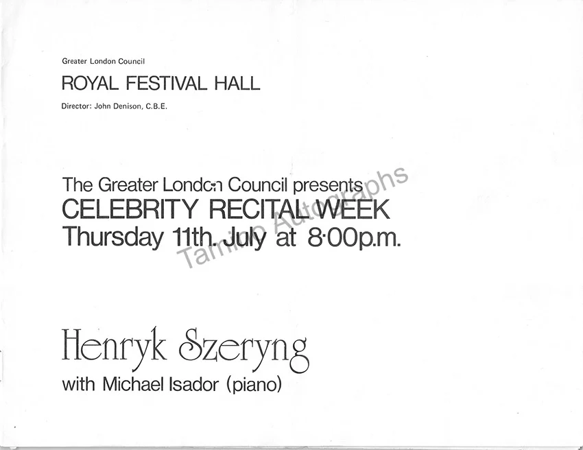 Szeryng, Henryk - Signed Program London 1974 - Image 5