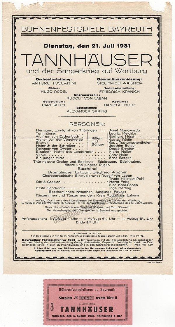 Tannhauser - Bayreuth Festival Playbill 1931
