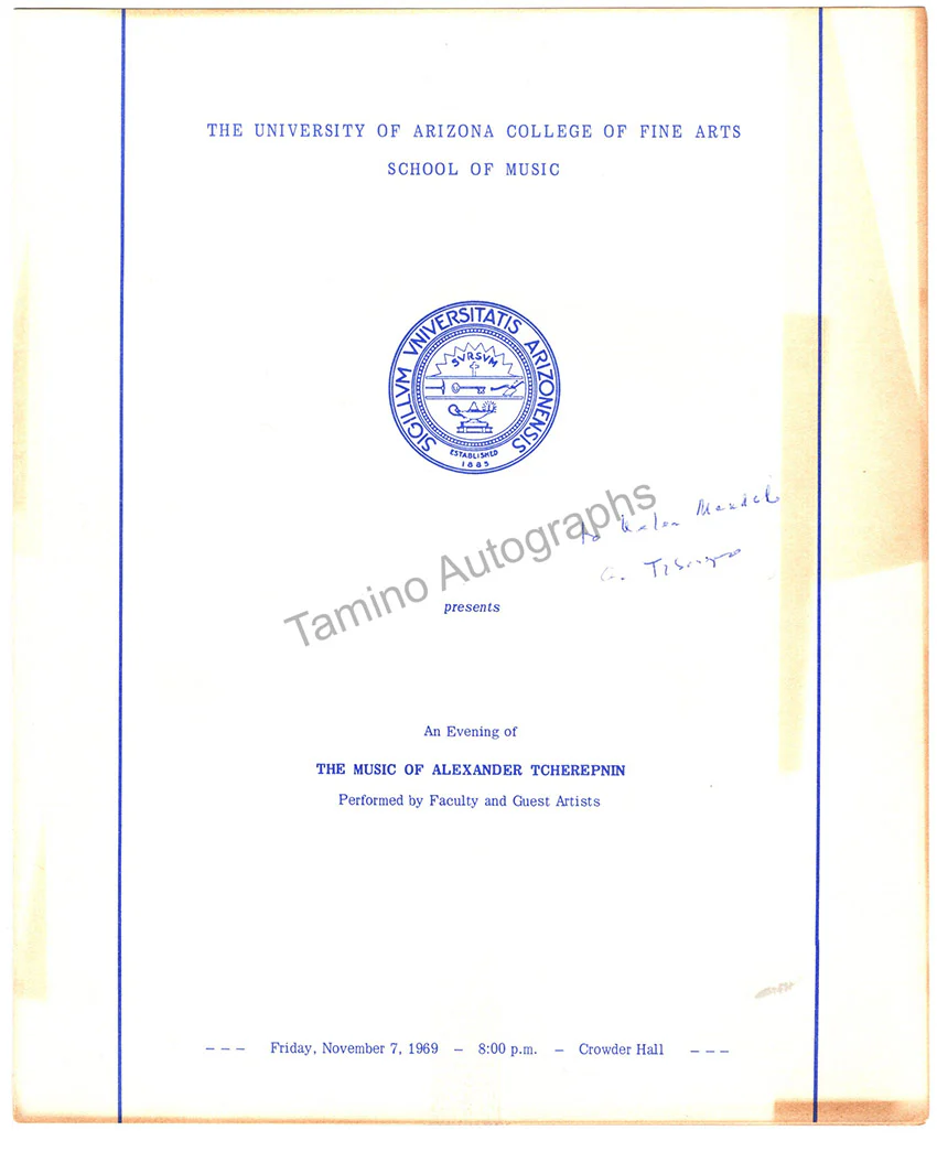 Tcherepnin, Alexander - Signed Program 1969