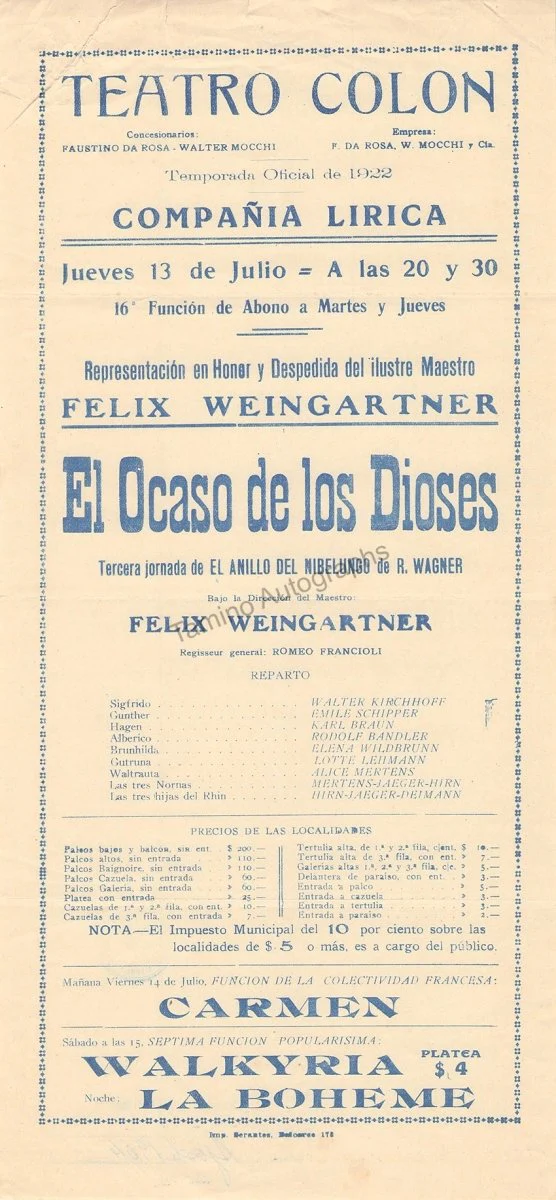Teatro Colon - Opera Playbills 1910-1930 (Various Options) - Image 6