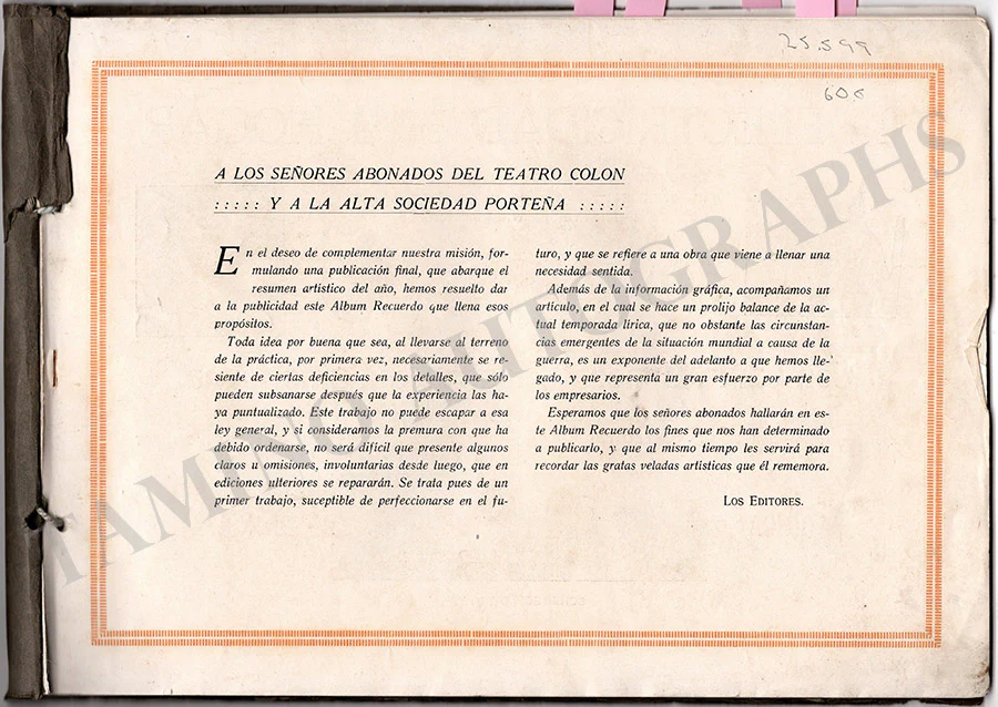 Teatro Colon - Souvenir Booklet Season 1917 - Image 2