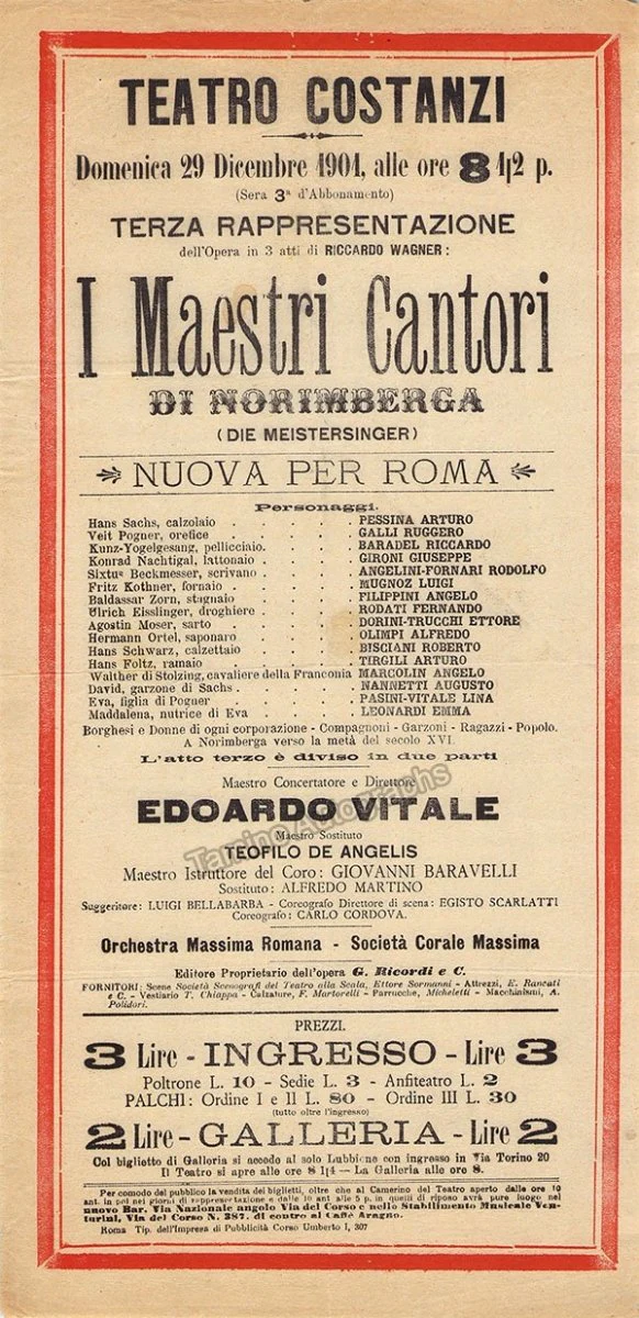 Teatro Costanzi - Unsigned Opera Playbills 1885-1910 (Various Playbills) - Image 12