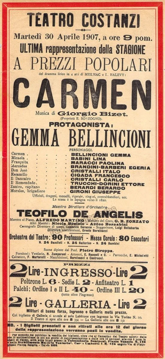 Teatro Costanzi - Unsigned Opera Playbills 1885-1910 (Various Playbills) - Image 15