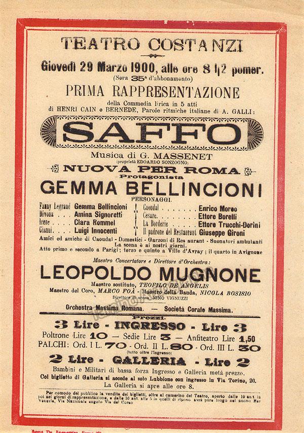Teatro Costanzi - Unsigned Opera Playbills 1885-1910 (Various Playbills) - Image 16