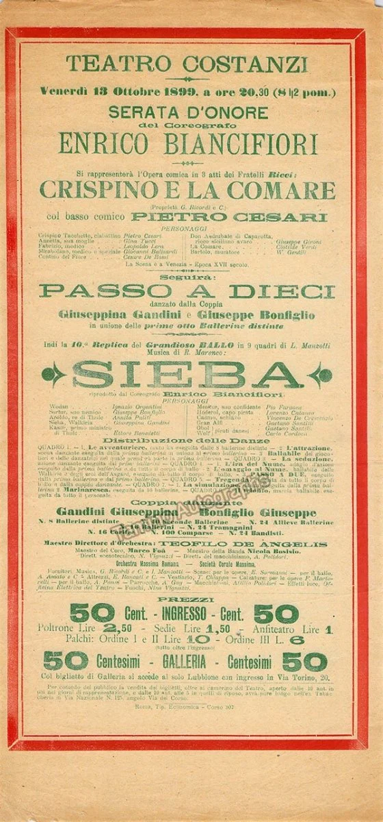 Teatro Costanzi - Unsigned Opera Playbills 1885-1910 (Various Playbills) - Image 19