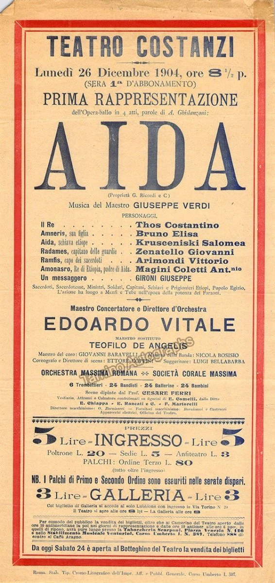 Teatro Costanzi - Unsigned Opera Playbills 1885-1910 (Various Playbills) - Image 22