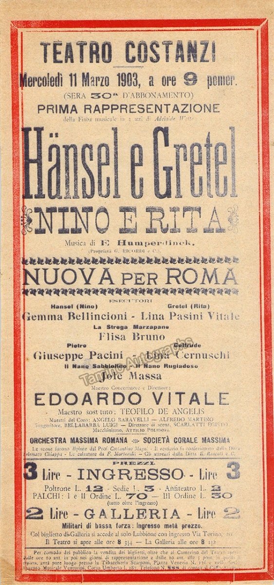 Teatro Costanzi - Unsigned Opera Playbills 1885-1910 (Various Playbills) - Image 3