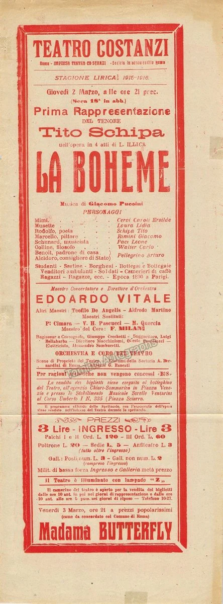 Teatro Costanzi - Unsigned Opera Playbills 1911-1925 (Various Playbills) - Image 11