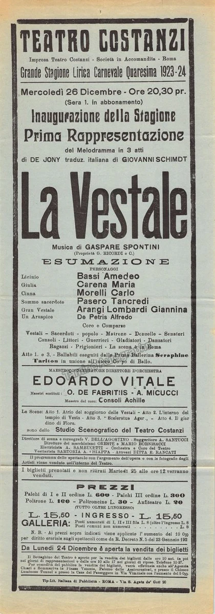 Teatro Costanzi - Unsigned Opera Playbills 1911-1925 (Various Playbills) - Image 14