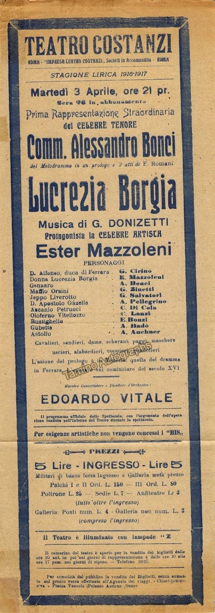 Teatro Costanzi - Unsigned Opera Playbills 1911-1925 (Various Playbills) - Image 18
