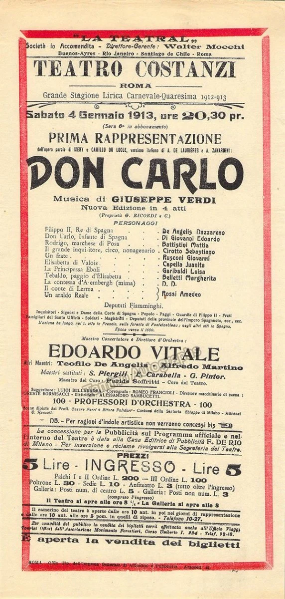 Teatro Costanzi - Unsigned Opera Playbills 1911-1925 (Various Playbills) - Image 19