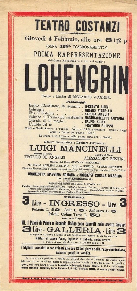 Teatro Costanzi - Unsigned Opera Playbills 1911-1925 (Various Playbills) - Image 20