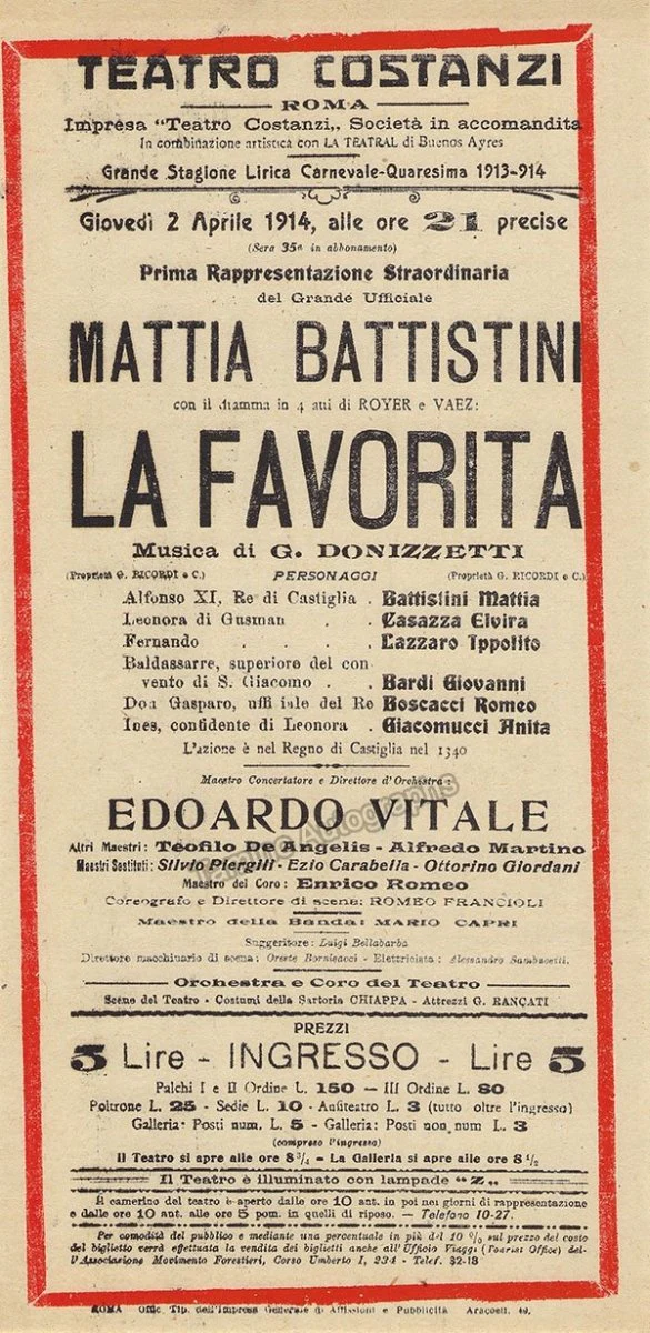 Teatro Costanzi - Unsigned Opera Playbills 1911-1925 (Various Playbills) - Image 23