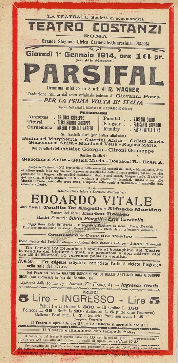 Teatro Costanzi - Unsigned Opera Playbills 1911-1925 (Various Playbills) - Image 24