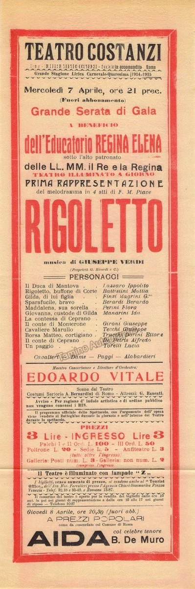 Teatro Costanzi - Unsigned Opera Playbills 1911-1925 (Various Playbills) - Image 3