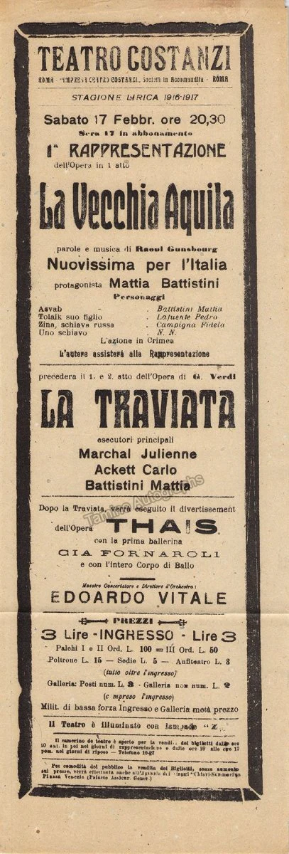Teatro Costanzi - Unsigned Opera Playbills 1911-1925 (Various Playbills) - Image 31