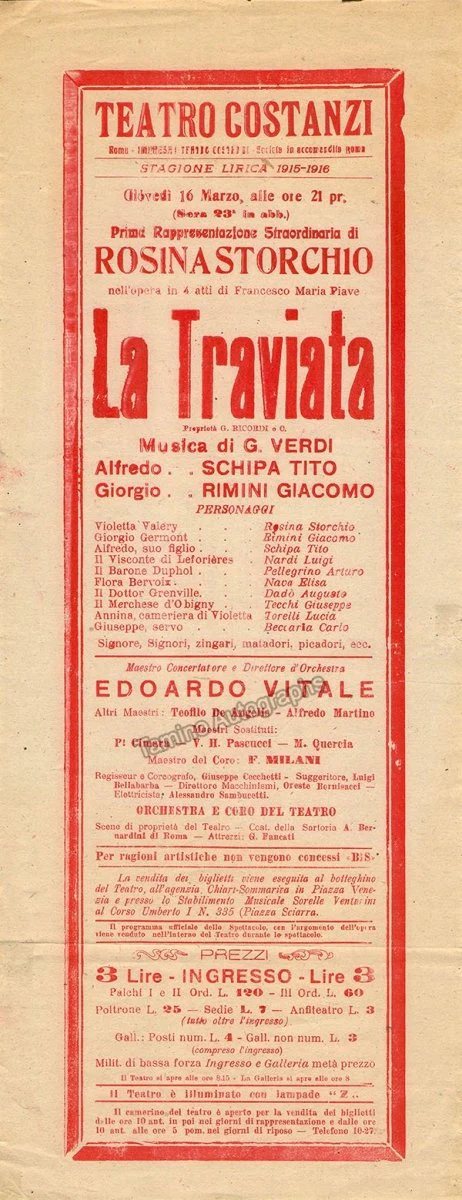 Teatro Costanzi - Unsigned Opera Playbills 1911-1925 (Various Playbills) - Image 32