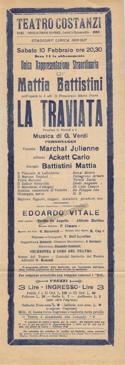 Teatro Costanzi - Unsigned Opera Playbills 1911-1925 (Various Playbills) - Image 33