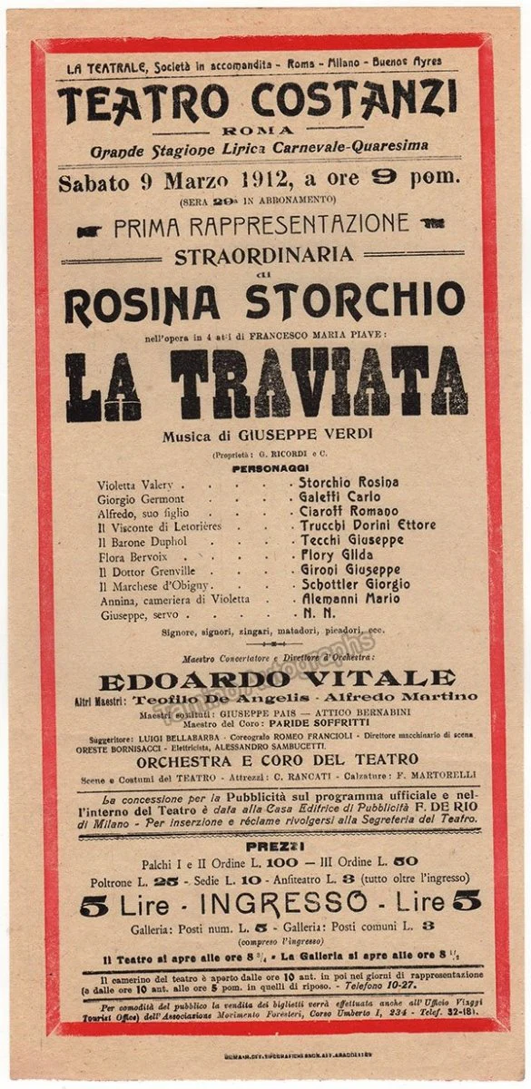 Teatro Costanzi - Unsigned Opera Playbills 1911-1925 (Various Playbills) - Image 34