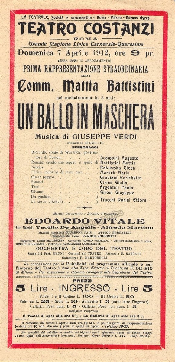 Teatro Costanzi - Unsigned Opera Playbills 1911-1925 (Various Playbills) - Image 38