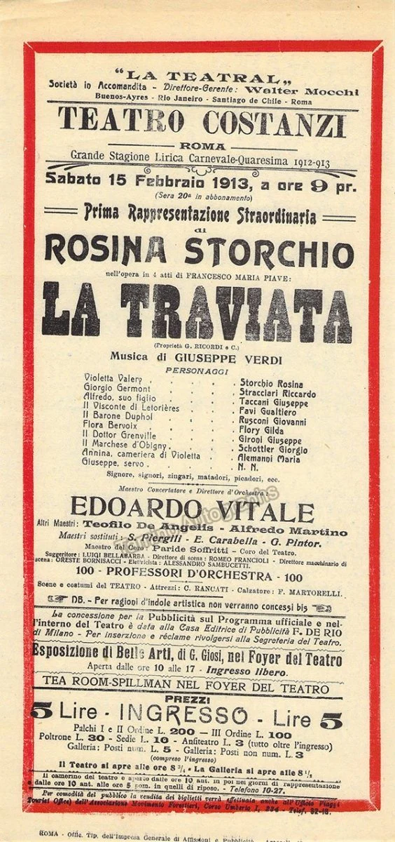 Teatro Costanzi - Unsigned Opera Playbills 1911-1925 (Various Playbills) - Image 4
