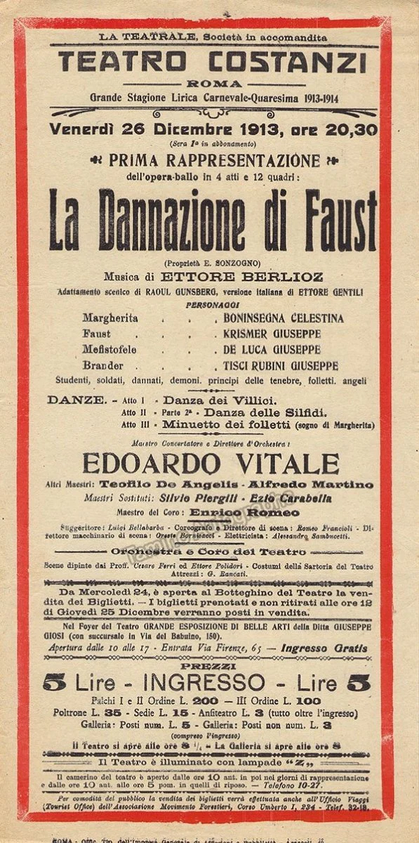 Teatro Costanzi - Unsigned Opera Playbills 1911-1925 (Various Playbills) - Image 40