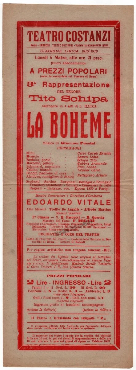 Teatro Costanzi - Unsigned Opera Playbills 1911-1925 (Various Playbills) - Image 41