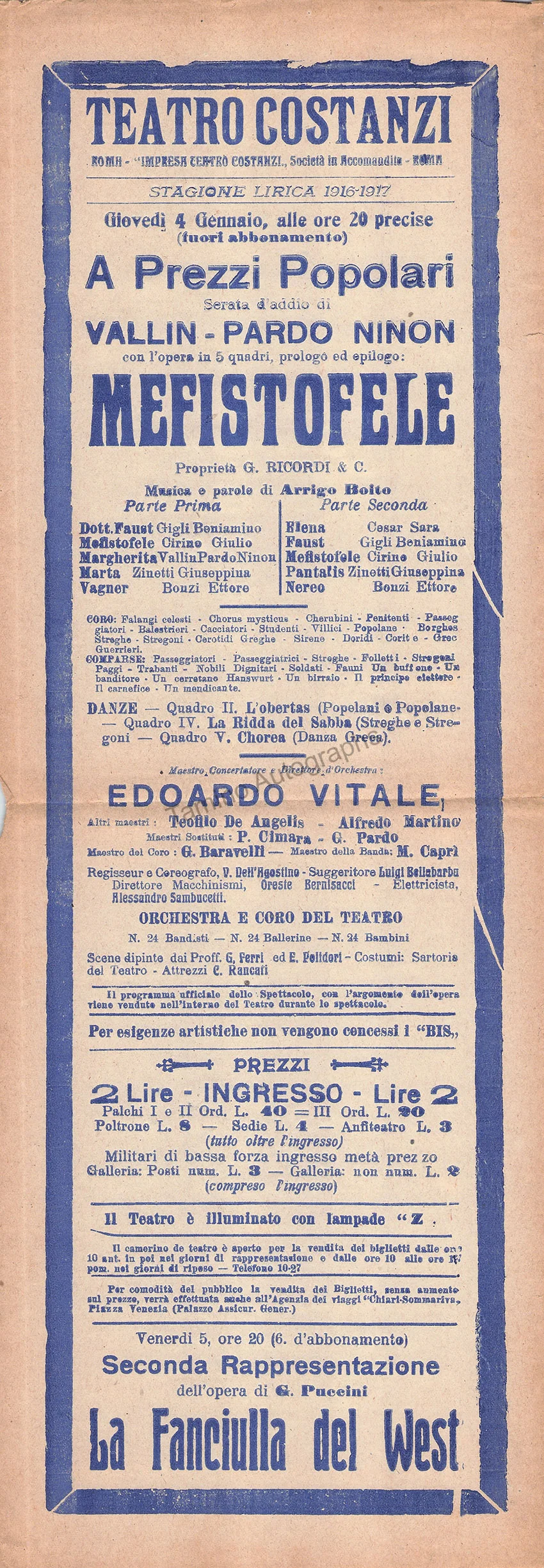 Teatro Costanzi - Unsigned Opera Playbills 1911-1925 (Various Playbills) - Image 46