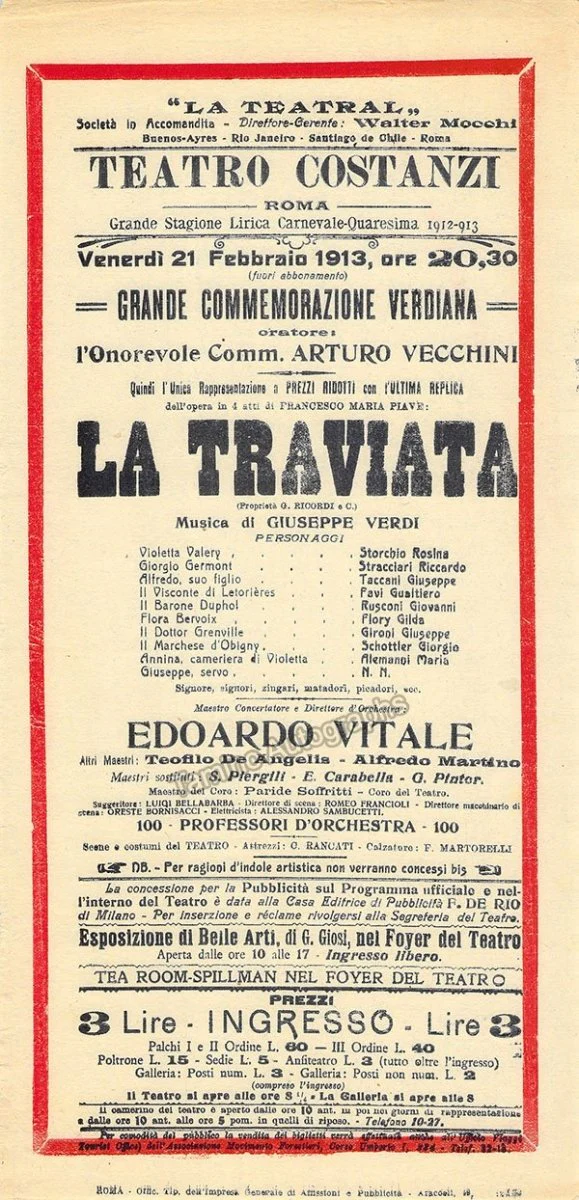 Teatro Costanzi - Unsigned Opera Playbills 1911-1925 (Various Playbills) - Image 5