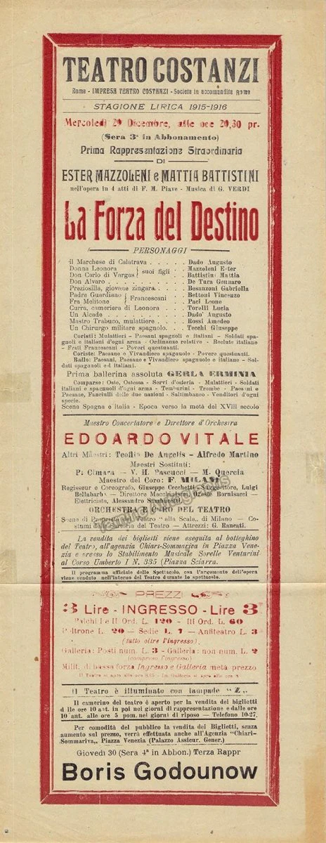 Teatro Costanzi - Unsigned Opera Playbills 1911-1925 (Various Playbills) - Image 8
