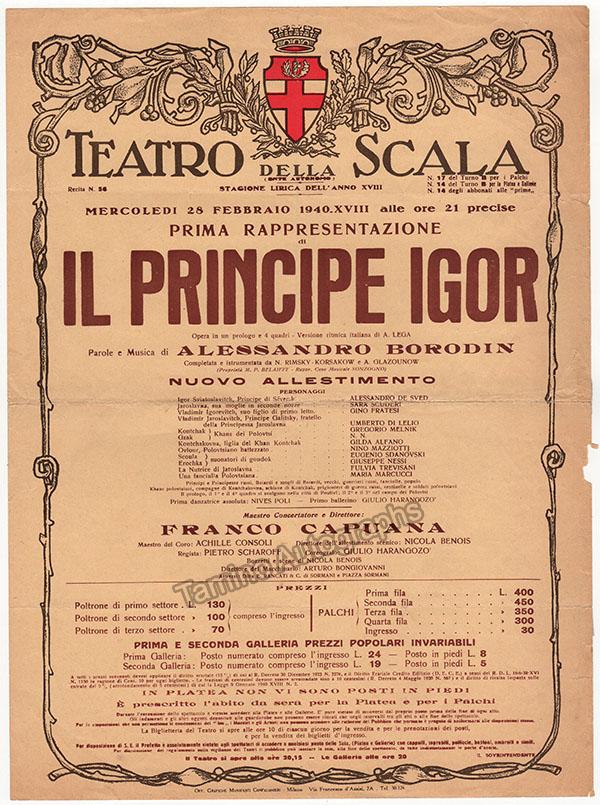 Teatro La Scala - Unsigned Opera Playbills 1926-1959 (Various Playbills)
