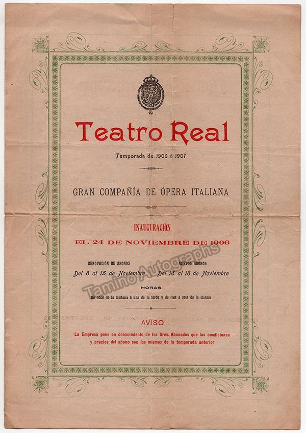 Teatro Real - Program Opera Season 1906-1907