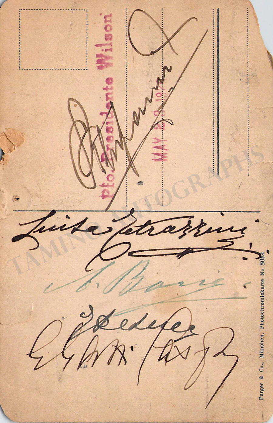 Tetrazzini, Luisa - Bonci, Alessandro - De Luca, Giuseppe - Gatti-Cassaza, Giulio - Postcard with 4 signatures - Image 2