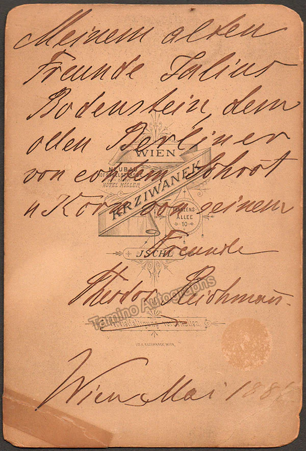 Reichmann, Theodor - Signed Cabinet Photo 1884 - Image 2