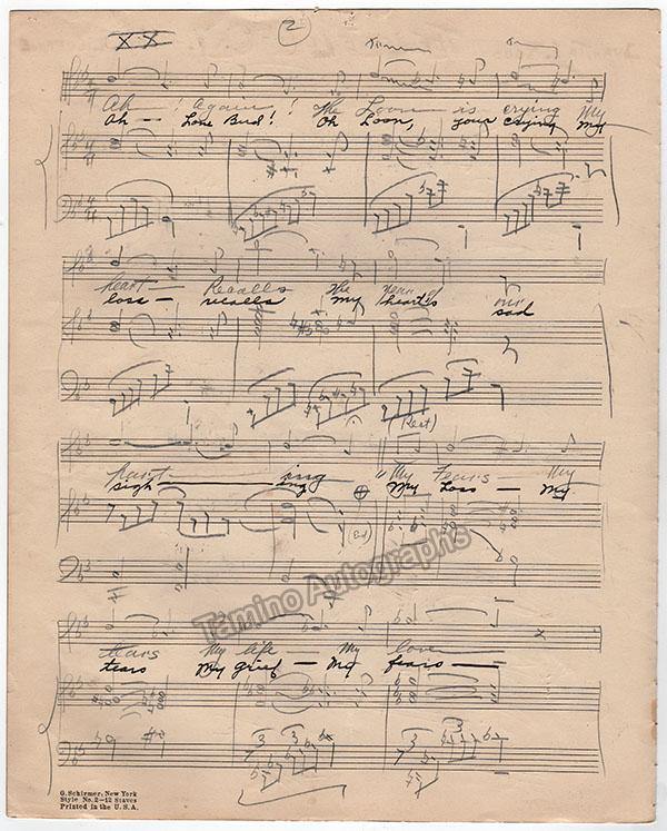 Lieurance, Thurlow - Roos, Juanita - Autograph Song Manuscript "The Lone Loon´s Cry" 1923 - Image 2