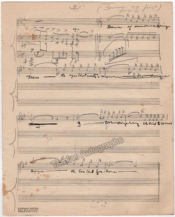 Lieurance, Thurlow - Roos, Juanita - Autograph Song Manuscript "The Lone Loon´s Cry" 1923 - Image 3