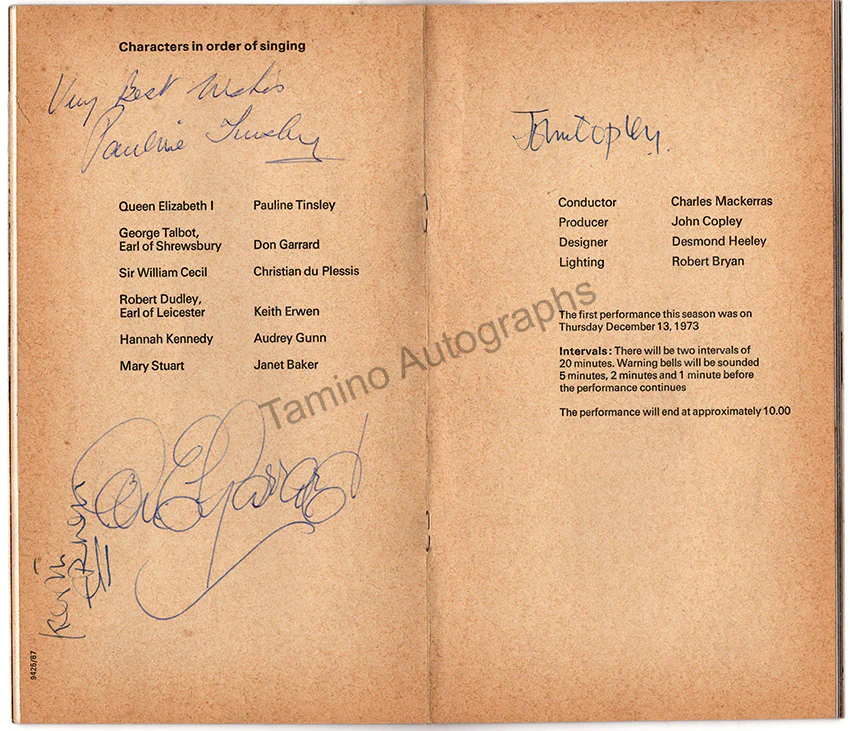 Tinsley, Pauline - Erwen, Keith - Signed Program Maria Stuarda 1973