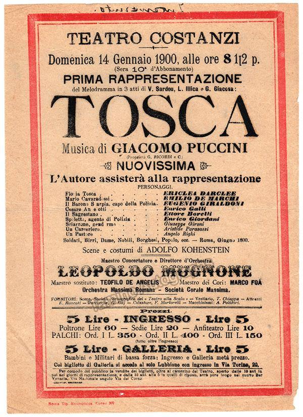 Tosca - World Premiere Playbill 1900