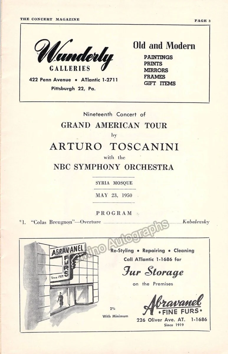 Toscanini, Arturo - Concert Program Pittsburgh 1950 - Image 3