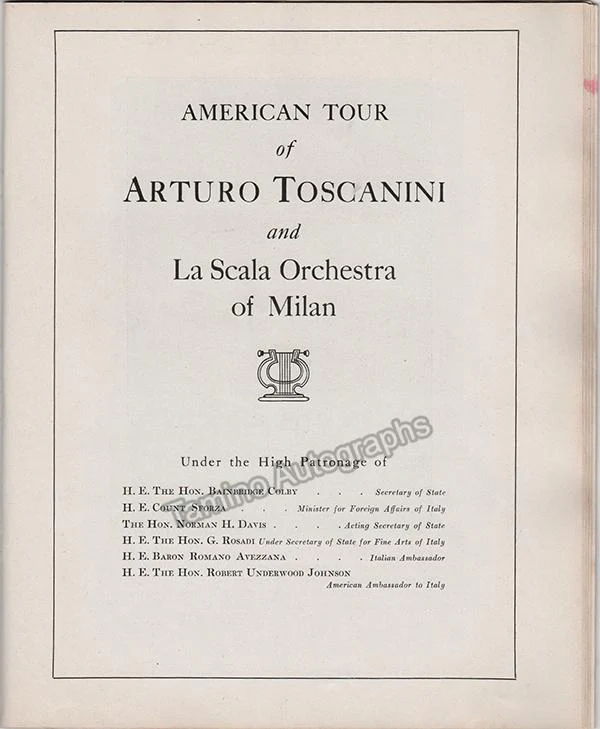 Toscanini, Arturo - La Scala US Tour Souvenir Program 1920-1921 - Image 2