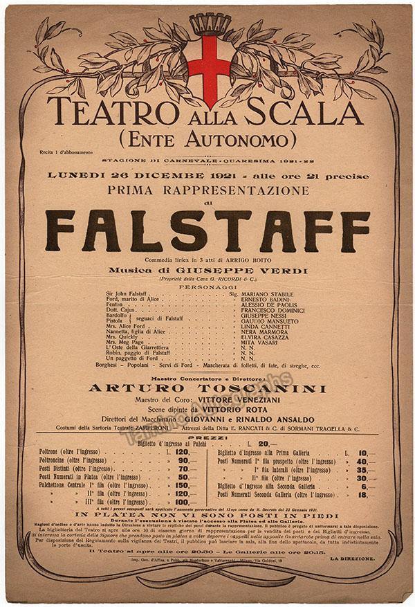 Toscanini, Arturo - Teatro La Scala Playbill Falstaff 1921