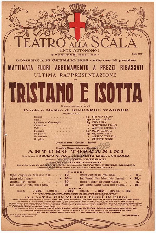 Toscanini, Arturo - Tristan und Isolde Playbill Teatro La Scala 1924