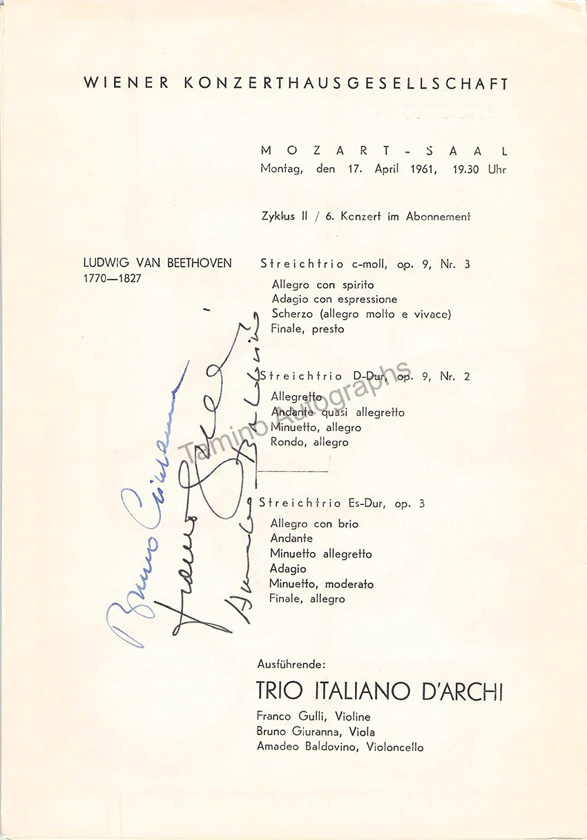 Trio Italiano D´Archi - Signed Program 1961