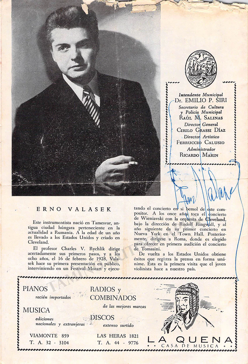 Valasek, Erno - Signed Concert Program Teatro Colon Buenos Aires 1948 - Image 2