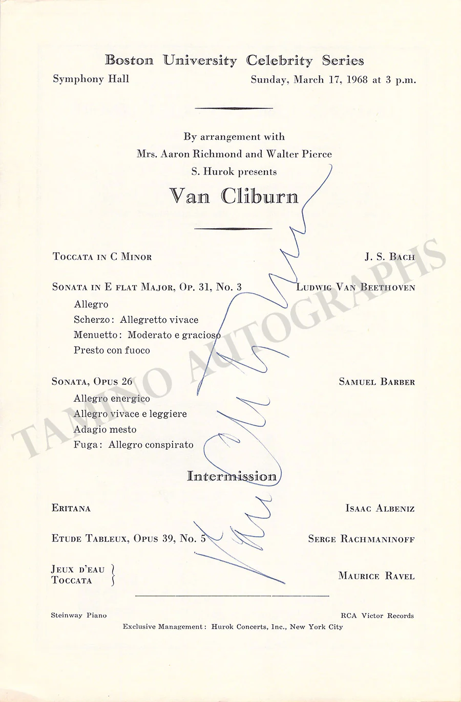 Cliburn, Van - Signed Programs (Various Options)