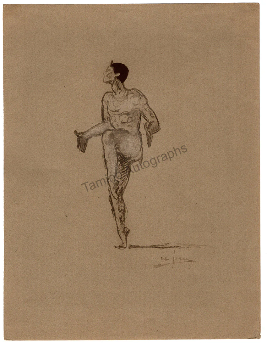 Nijinsky, Vaslav - Signed Contract-Receipt and Drawing 1917 - Image 2