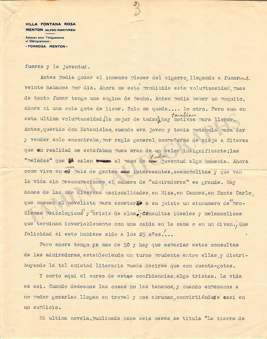Blasco Ibañez, Vicente - Typed Letter Signed 1922 - Image 3