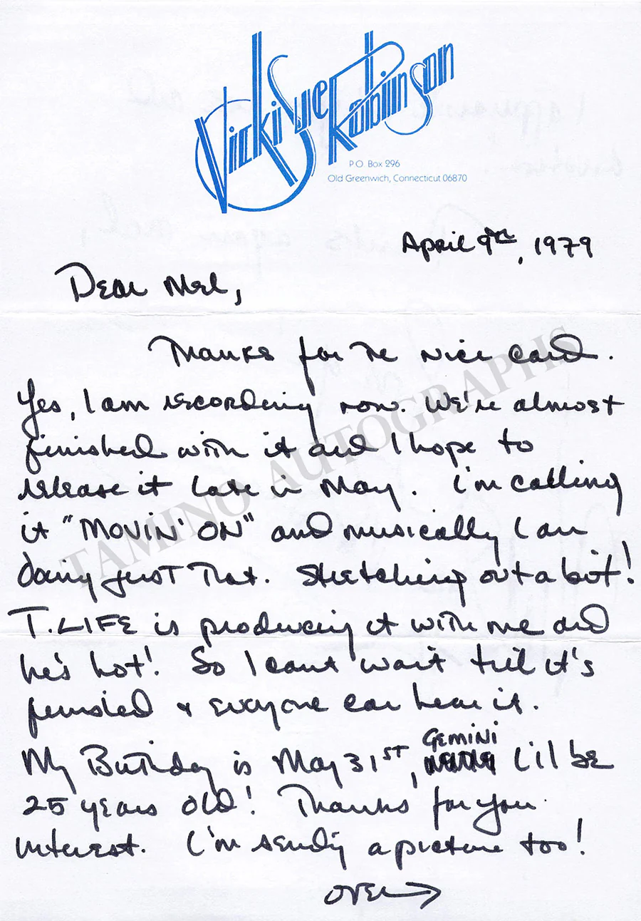 Robinson, Vicki Sue - Autograph Letter Signed 1979